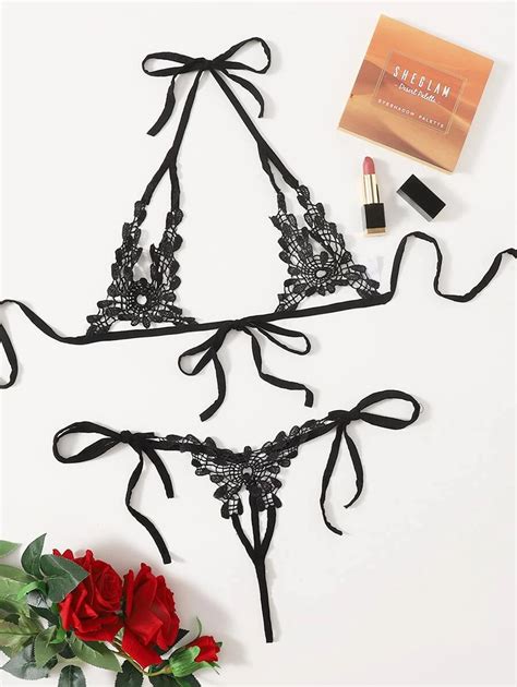 Cut Out Guipure Lace Lingerie Set Shein Usa