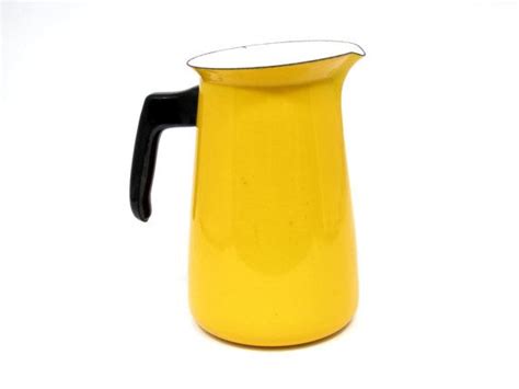 Vintage Yellow Enamel Pitcher Vintage Enamelware Pitcher With Bright