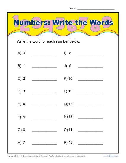 Write the Words that Spell the Numbers Worksheet Activity