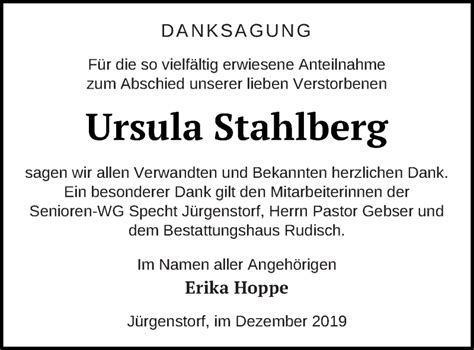 Traueranzeigen Von Ursula Stahlberg Trauer Nordkurier