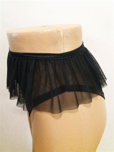 Black Sheer Ruffle Shorts Elastic Mesh Ruffle Shorts Black Etsy