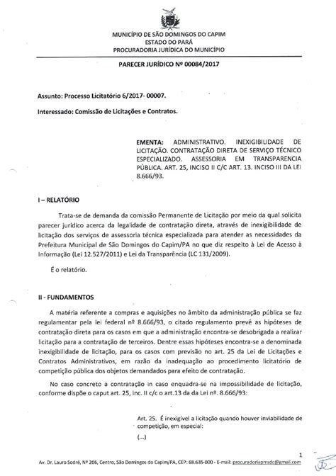 Parecer Juridico Prefeitura Municipal De S O Domingos Do Capim