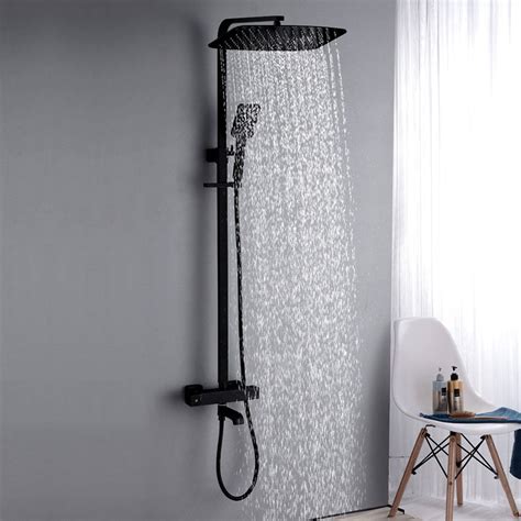 Exposed Rainfall Thermostatic Shower Fixture Brass With Handheld Shower