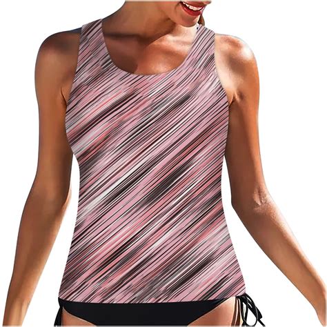 Lovskoo 2024 High Neck Solid Color Tankini Top Bathing Suit Tops For Women Tummy Control Tank