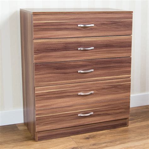 Riano Walnut 5 Drawer Chest Bedroom Modern