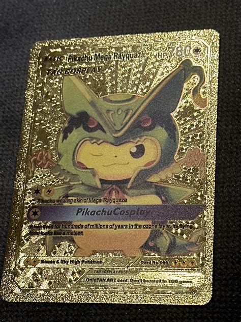 Pokémon Pikachu Mega Rayquaza Tag Cosplay Gold Foil Fan Art Card Values