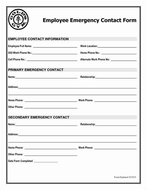 Free Printable Emergency Contact List