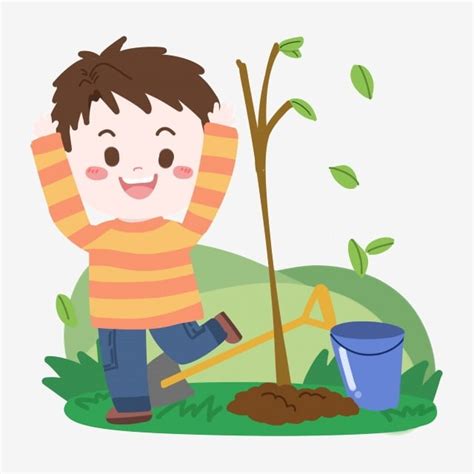 Arbor Day Dibujo Animado Niño De Dibujos Animados Pasto PNG Cubo