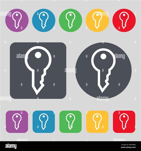 Key Icon Sign A Set Of 12 Colored Buttons Flat Design Vector