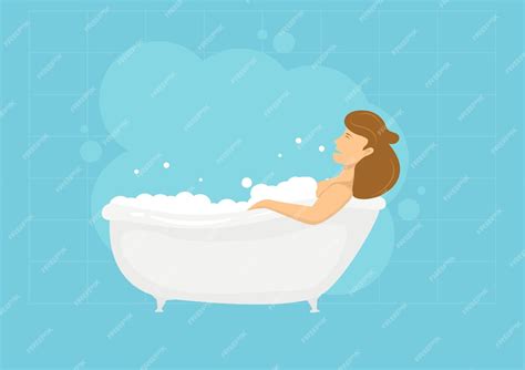 Premium Vector Woman Taking A Bath Full Of Soap Bubbles Relaxed Design Ideasflat Cartoon