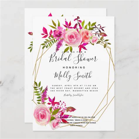 Pink Peach Roses Watercolor Flowers Bridal Shower Invitation Zazzle