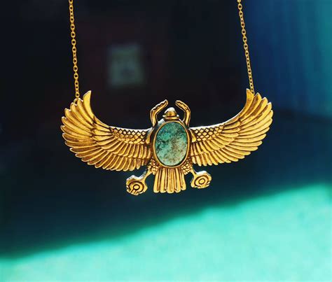 KHEPRI Winged Scarab Necklace Turquoise Egyptian Revival Etsy