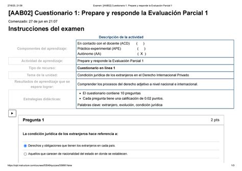 Examen Aab Cuestionario Prepare Y Responde La Evaluaci N Parcial