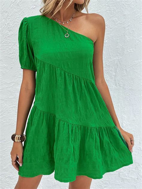 Green Cute Collar Short Sleeve Fabric Plain Smock Embellished Slight