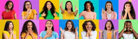 Collection Of Pretty Multicultural Young Ladies Collage Stock Photo