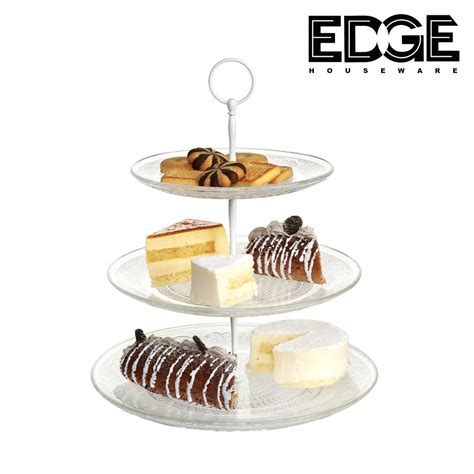 Edge 3 Tiered Glass Serving Stand Beautiful Elegant Dishware Serve