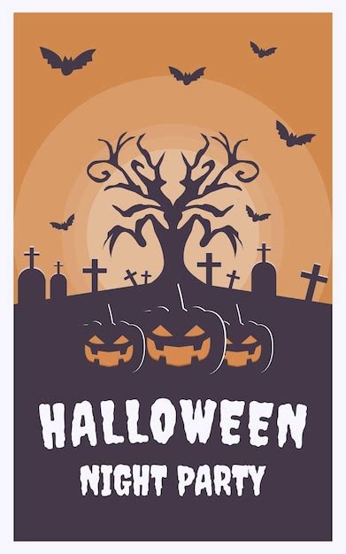 Premium Vector Halloween Night Party Banner With Pumpkin Face Scary Moon Scary Tree And