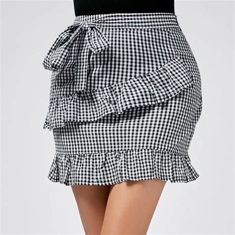 New Irregular Ruffled Plaid Skirt Ruffles Trim Plaids Skirts Women