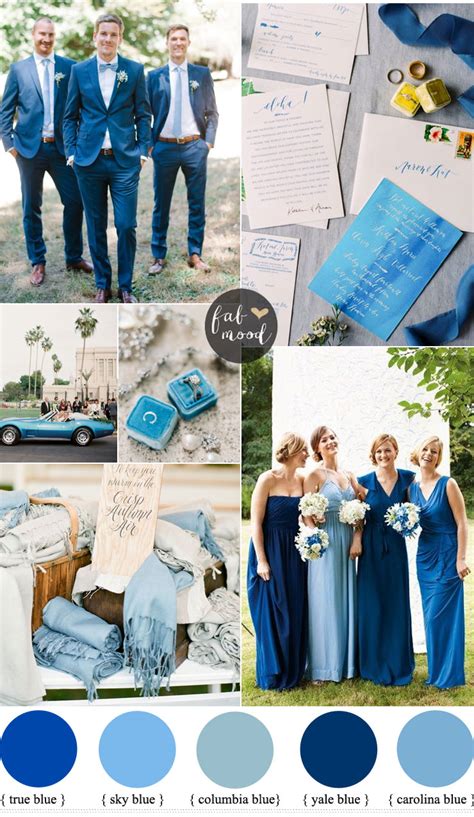 Mismatched blue bridesmaid dresses for a blue wedding theme