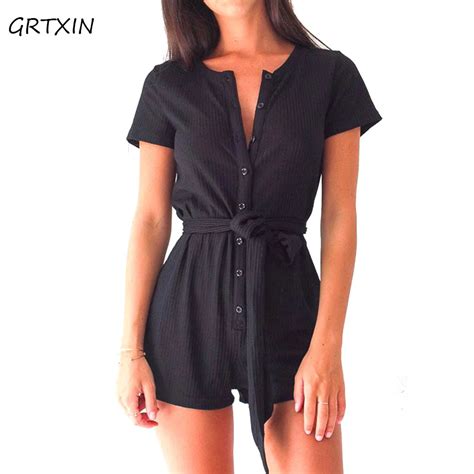 Sexy Short Rompers Women Jumpsuits Summer Short Sleeve V Neck Slim