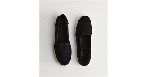 Black Canvas Slip On Trainers New Look