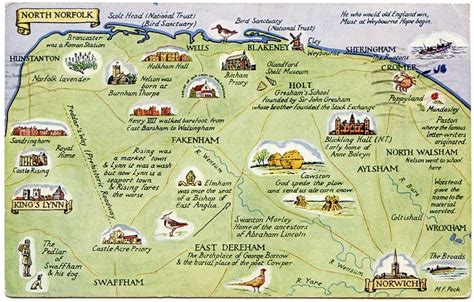 Postcard Map Of North Norfolk Norfolk Map Travel Infographic Norfolk