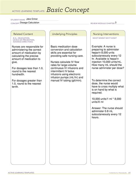 Basic Concept Dosage Calculation Active Learning Templates