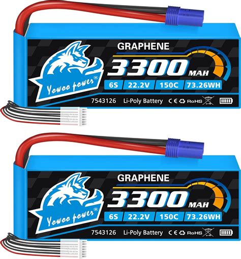 Amazon Yowoo 2 Packs 6S Lipo Battery 22 2V 150C 3300mAh Graphene