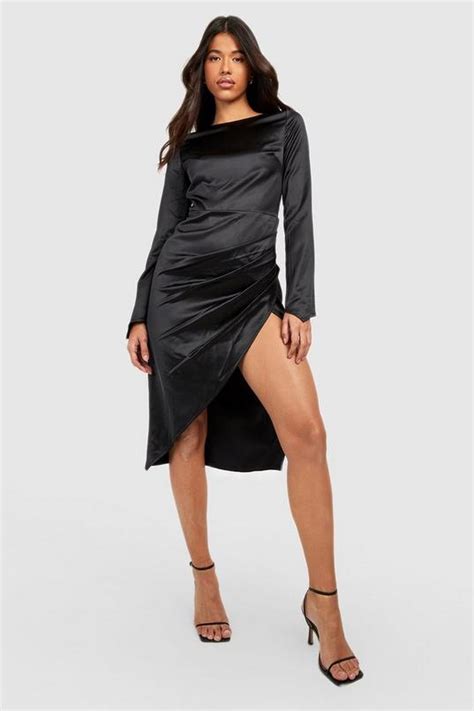 Tall Open Back Diamante Trim Satin Midi Dress Boohoo Uk