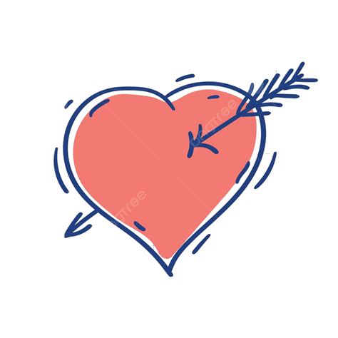 Hand Drawn Heart Pierced Arrow Valentine Doodle Cartoon Vector Heart