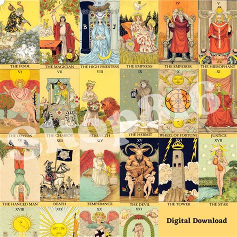 Printable Digital Classic Tarot Deck Cards Rider Waite Smith Tarot