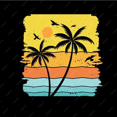 Premium Vector A Sunset With Palm Trees And A Sunset On The Background