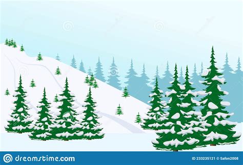 Winter Landscape With Snowy Forest And Mountain Slope Stock Vector