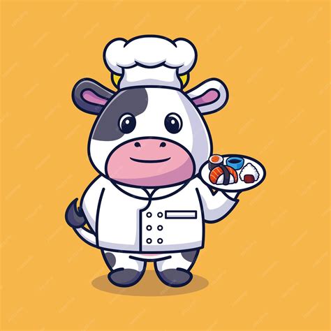 Premium Vector Vector Cow Chef Mascot Logo Cartoon Cute Creative Kawaii