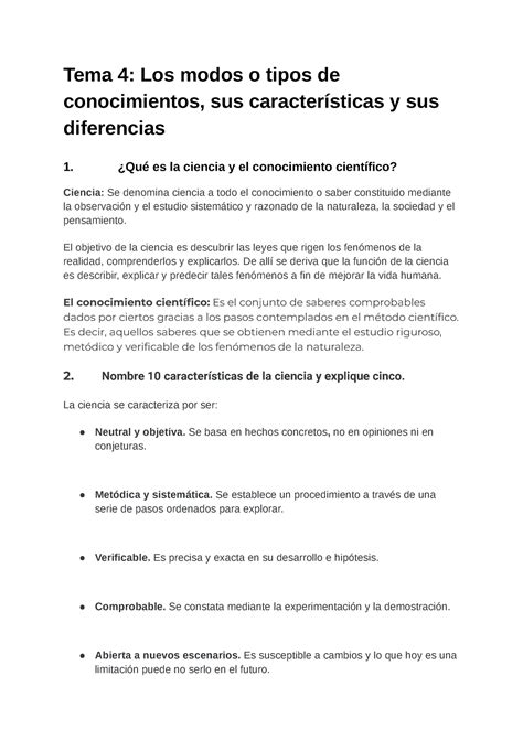 Tema 4 Los Modos O Tipos De Conocimientos Sus Características Y Sus Diferencias Documentos De