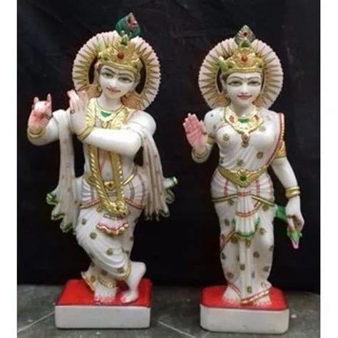 White Plain Marble Radha Krishna Statue For Temple Size 15 Feet At