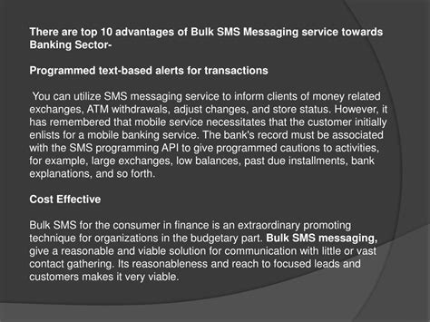 PPT - Top 10 advantages of Bulk SMS Messaging service in the Banking