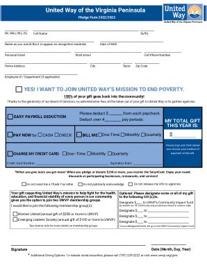 Fillable Online Pledge Form United Way Of The Virginia