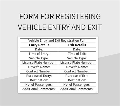 District Vehicle Entry And Exit Registration Form Excel Template And