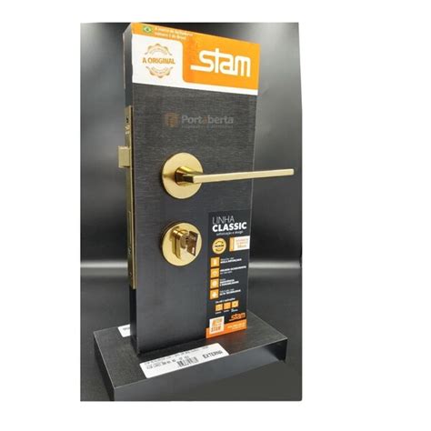 Fechadura Porta Externa Dourada Gold Stam Classic 55mm Redonda C