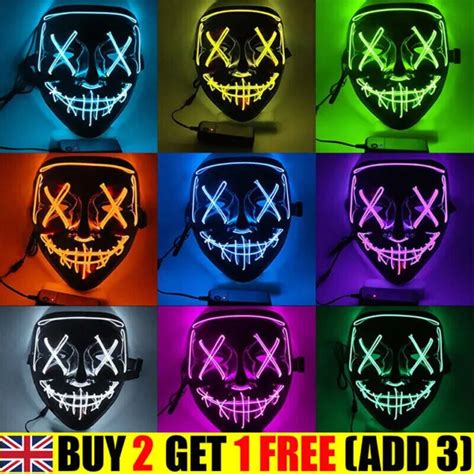 HALLOWEEN LED MASKS Neon Stitches Costume Purge Party Wire Light Up