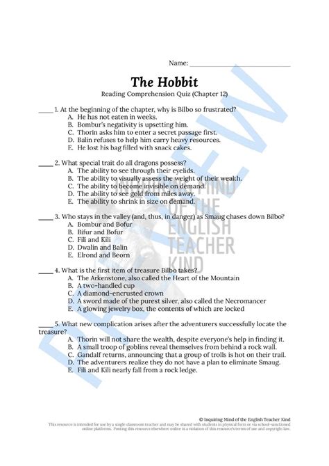 The Hobbit Mega Bundle Of Quizzes Close Readings Vocab Games