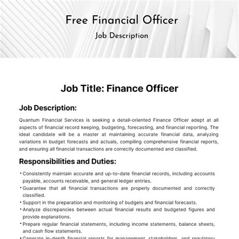 Free Finance Officer Job Description Template - Edit Online & Download ...