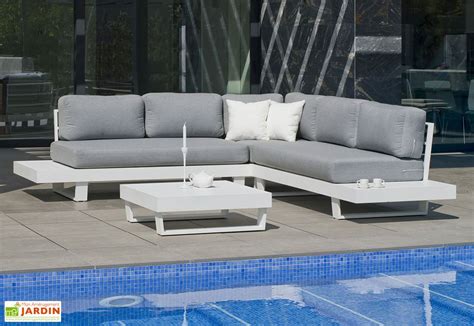 Salon De Jardin En Aluminium Anastacia Blanc Coussins Gris Marinland