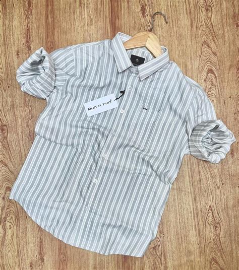 Stripes Run N Fun Men Grey Stripe Printed Lycra Shirt Full Sleeves