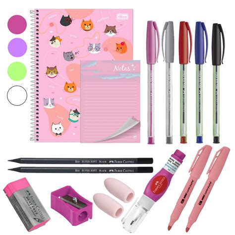 Kit Material Escolar Feminino Completo 10 M Escolha A Cor Shopee Brasil