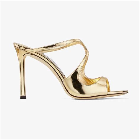 Jimmy Choo Women Anise Gold Liquid Metal Leather Mules