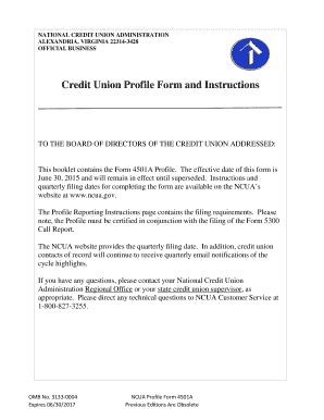 Fillable Online Ncua Credit Union Profile Form And Instructions Ncua