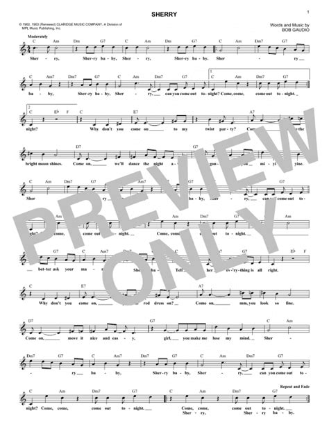 Sherry Lead Sheet Fake Book Print Sheet Music Now