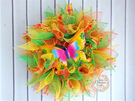 Summer Butterfly Deco Mesh Wreath Orange By Nolacraftsbydesign